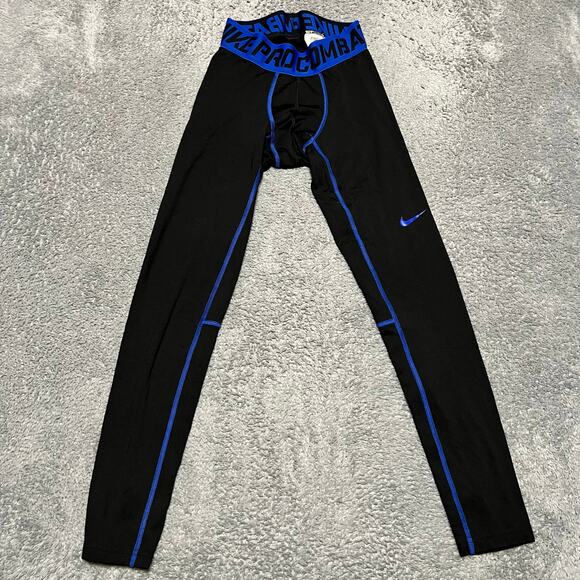 Nike Pro Combat Pants Mens Medium Black Blue Athletic Leggings Performance - Picture 1 of 9